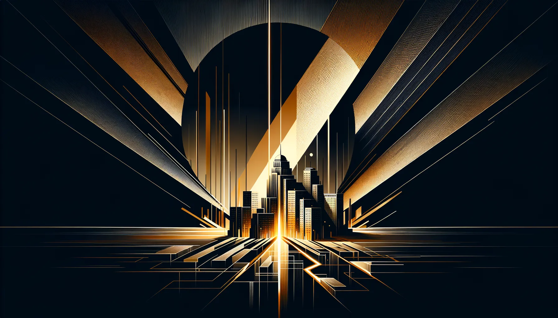 A single crack of amber light splitting a flat dark surface, sharp and geometric, deep black void surrounding it