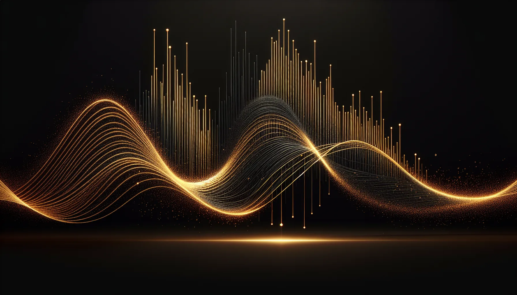 Abstract golden thread weaving through darkness in a rhythmic wave pattern