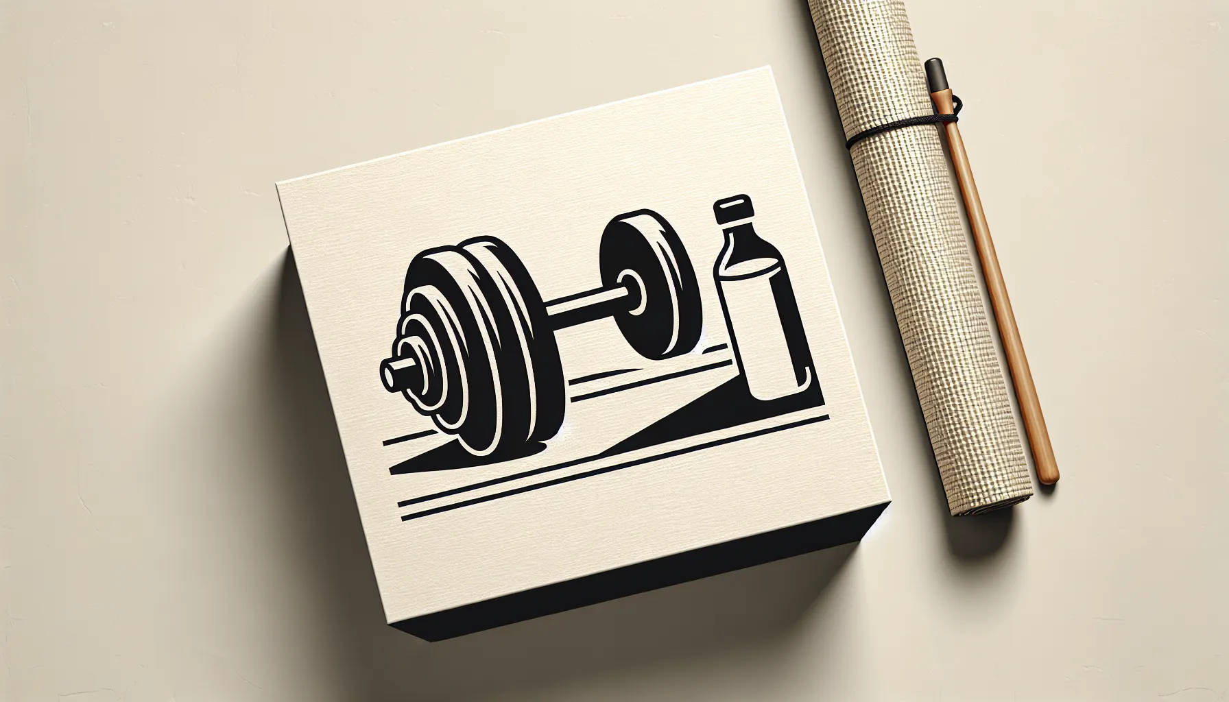 Simple barbell and yoga mat side by side