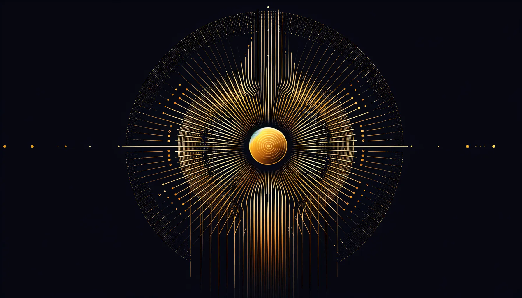 A single amber point radiating golden arcs outward like sound waves into darkness